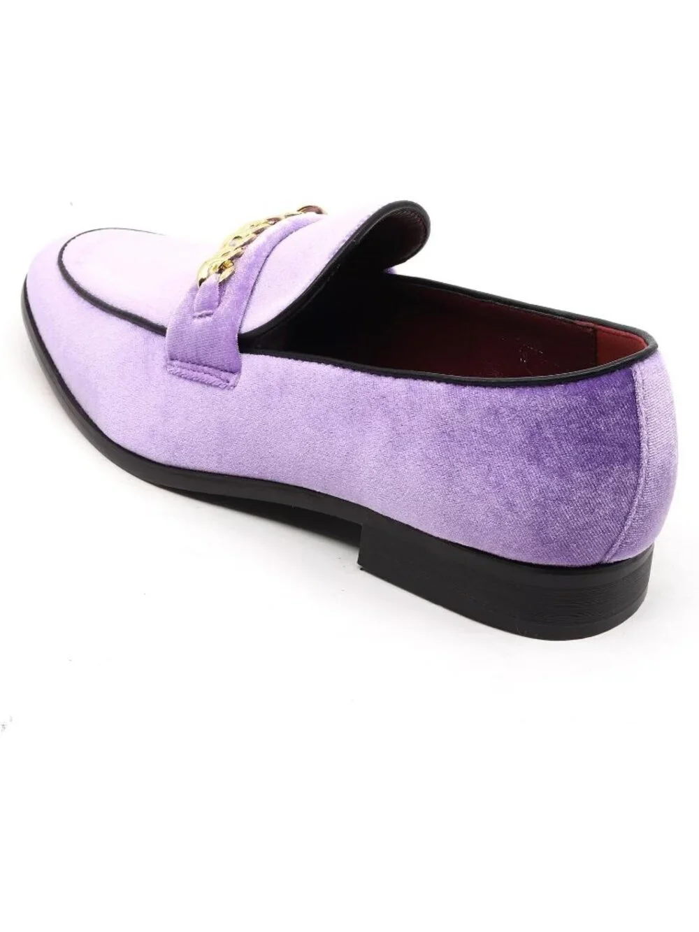 Metrocharm Men's Lavender Vintage Velvet Loafers Gold Chain Buckle Slip On Shoes